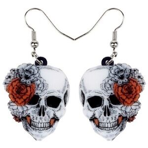 Acrylic Skull Rose Flower Earrings